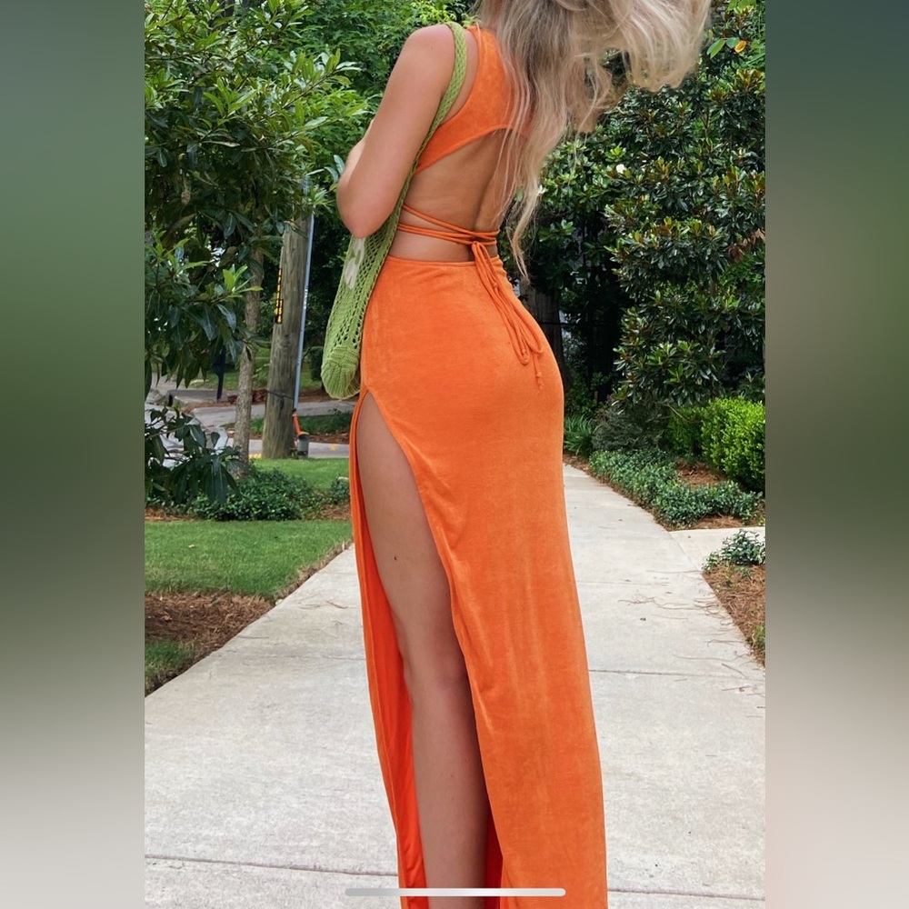 Orange Cut out Dress with high slit